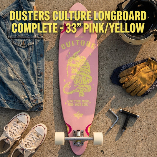 Beyond the Ride: Unpacking the DUSTERS CULTURE LONGBOARD COMPLETE - 33" PINK/YELLOW Message — SPARX Board Co.