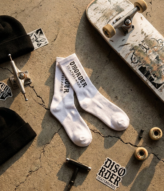 Beyond the Label: Unpacking 'DISORDER LOGO CREW SOCKS WHT/BLK' — SPARX Board Co.