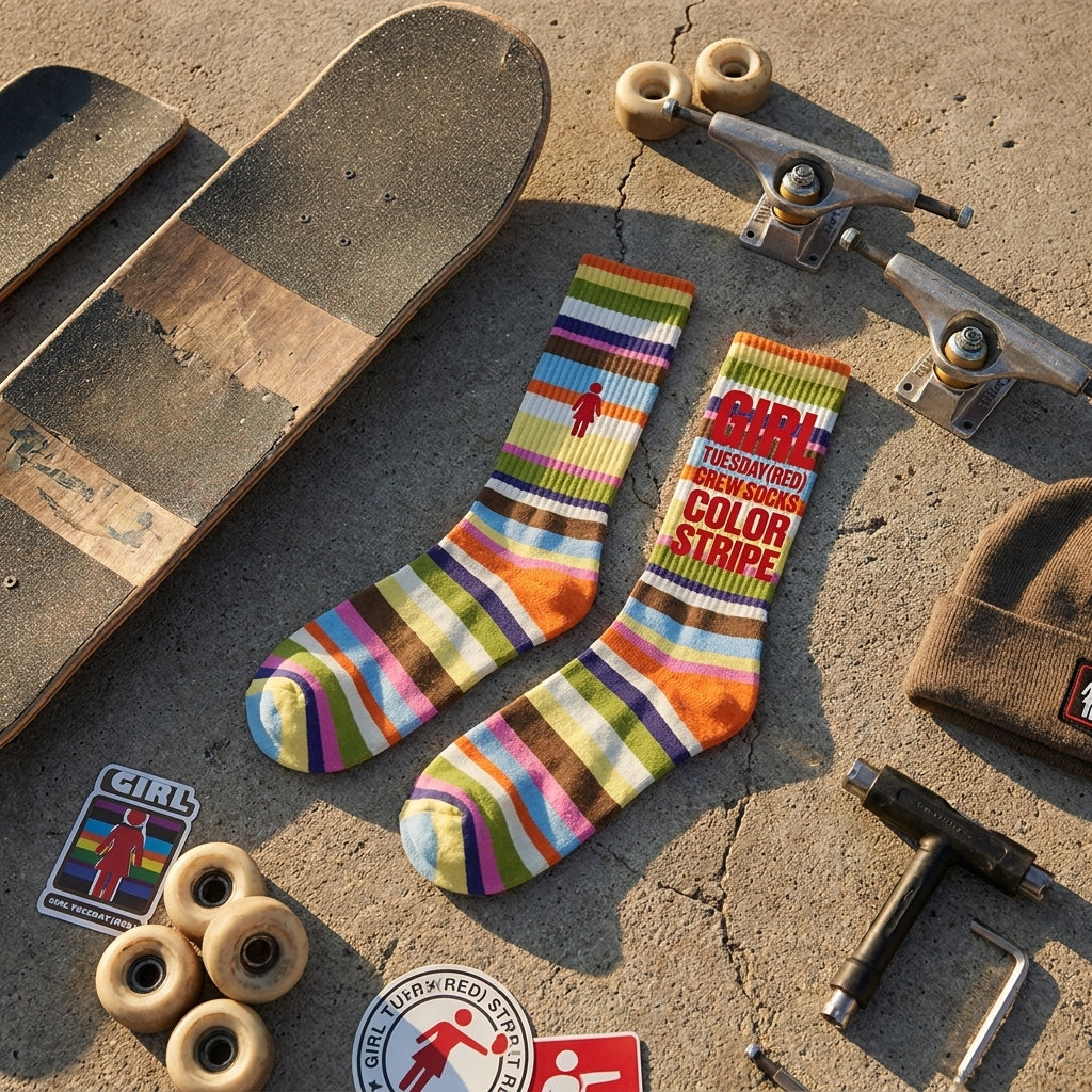 Girl Tuesday(Red) Crew Socks Color Stripe: A Message for Your Ride — SPARX Board Co.